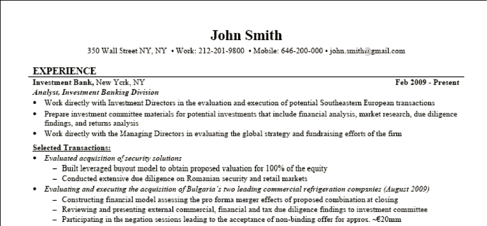 investment banking resume